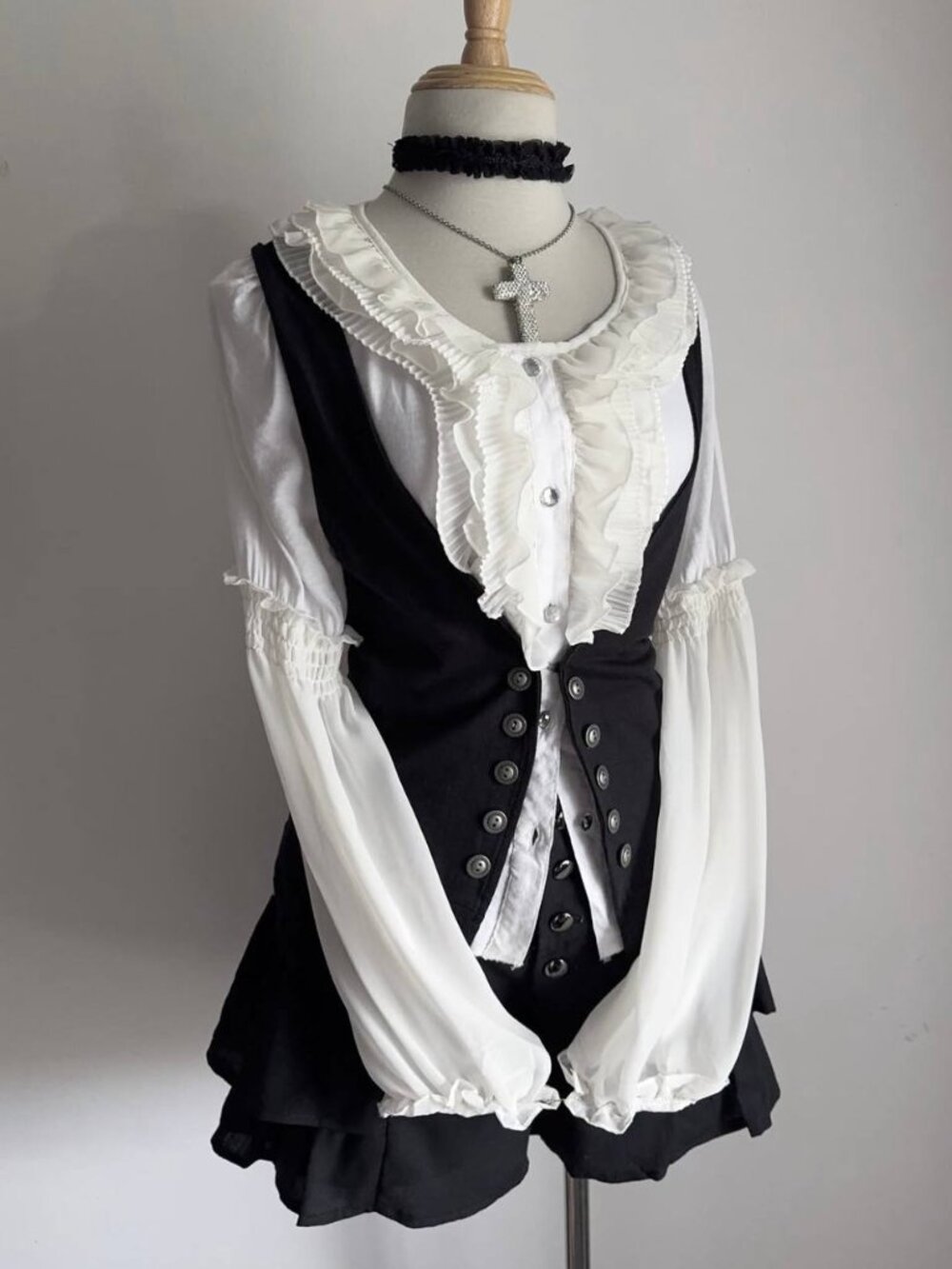 White Ruffle Peplum Blouse Long Sleeve Vintage Y2K Fairycore Cottagecore Top